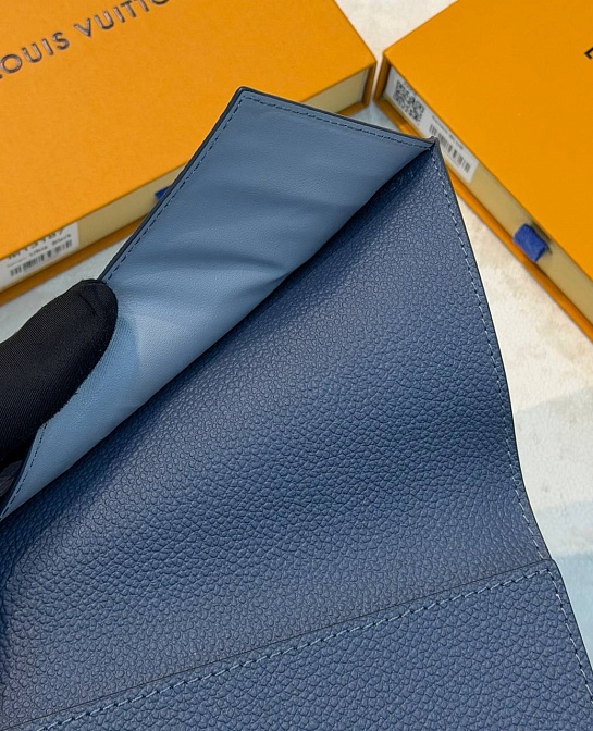 Кожаная обложка для паспорта Louis Vuitton Indigo Blue Damoflage premium 14x10x2.5 см