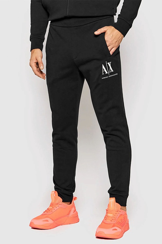 Чёрные спортивные штаны Armani Exchange white embroidery