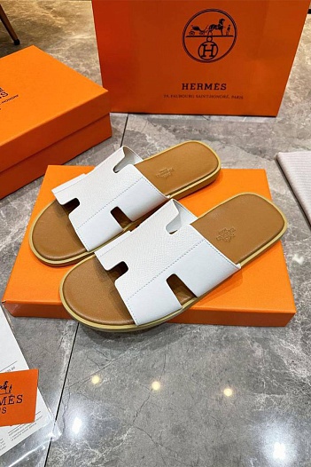 Кожаные шлёпанцы Hermes Izmir - White   