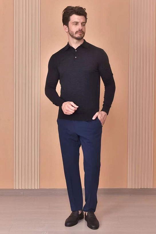 Поло с длинным рукавом Loro Piana Premium - Black Flower Gray