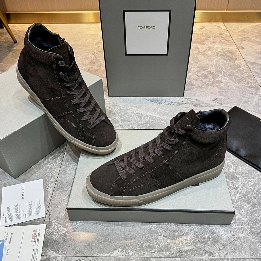Замшевые кроссовки с мехом Tom Ford high-top - Brown   