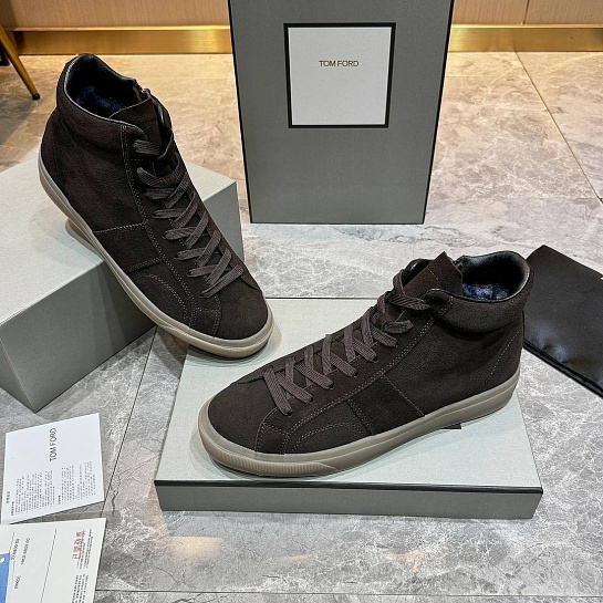 Замшевые кроссовки с мехом Tom Ford high-top - Brown