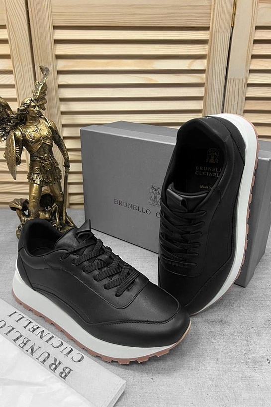 Кожаные кроссовки Brunello Cucinelli чёрного цвета