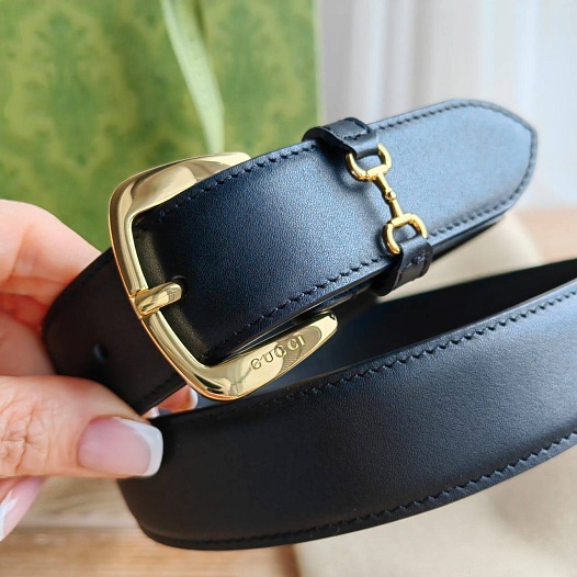 Кожаный ремень Gucci чёрного цвета (длина 80 / 85 см)   