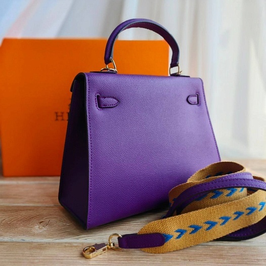 Женская кожаная сумка Hermes Kelley 25x20 см - Purple   