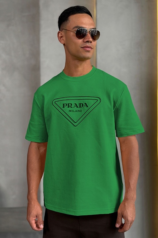 Зелёная оверсайз футболка Prada Milano logo