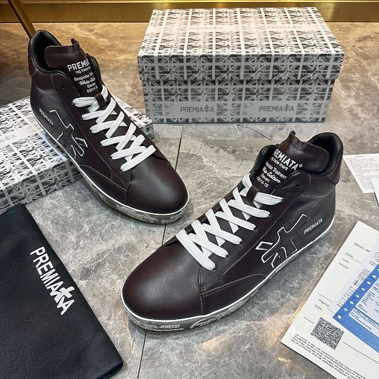 Кожаные кроссовки с мехом Premiata high-top - Brown