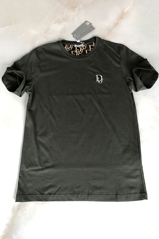 Тёмно-зелёная мужская футболка Dior embroidered logo