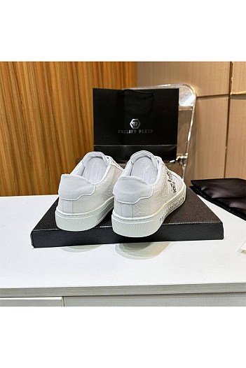 Мужские кожаные кроссовки Philipp Plein белого цвета   