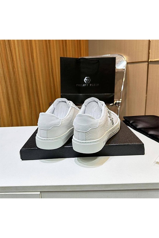 Мужские кожаные кроссовки Philipp Plein белого цвета