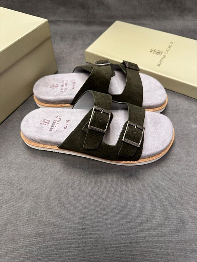 Кожаные шлёпанцы Brunello Cucinelli Urban - Khaki   