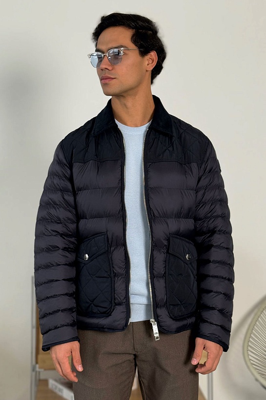 Тёмно-синяя пуховая куртка Burberry London England logo-patch