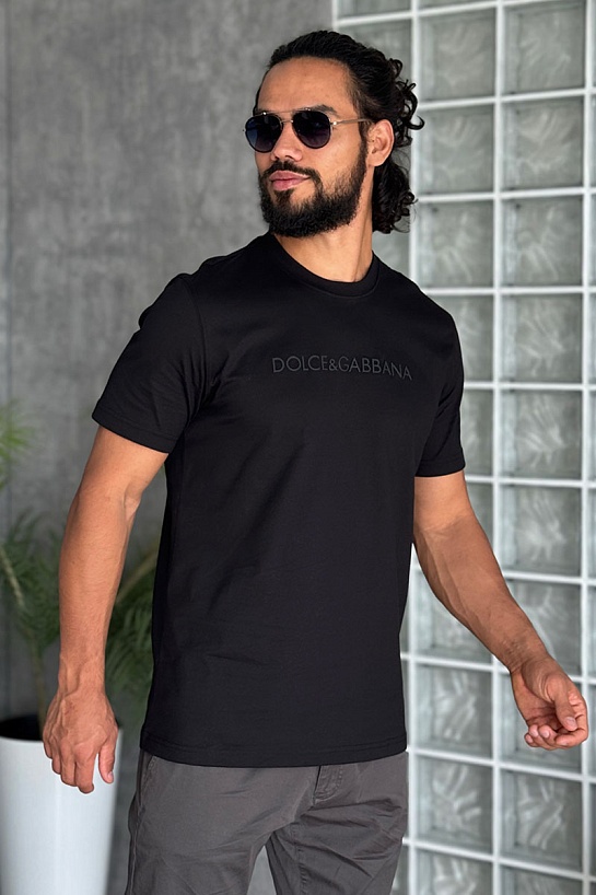 Мужская чёрная футболка Dolce & Gabbana logo-embroidered
