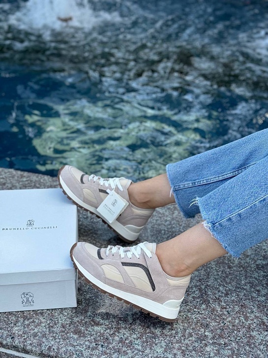Женские замшевые кроссовки Brunello Cucinelli - Beige