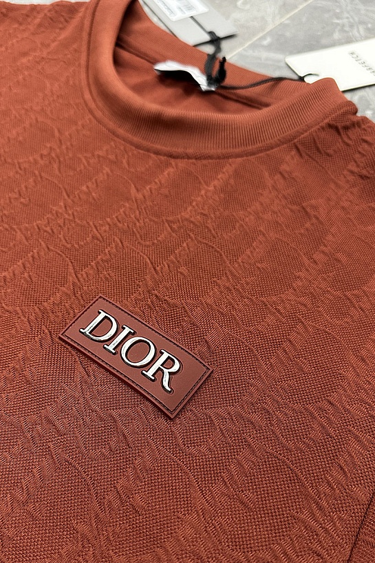 Мужская бордовая футболка Dior logo all-over embossed