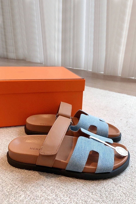 Женские сандалии Hermes Premium - Brown / Blue