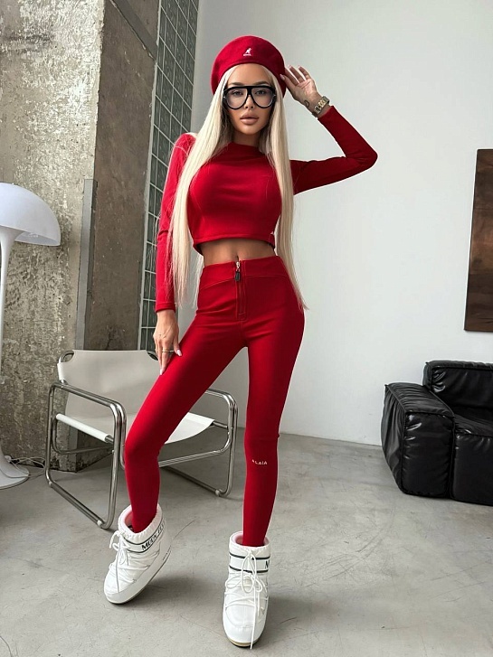 Женский лонгслив на флисе красного цвета Alaia