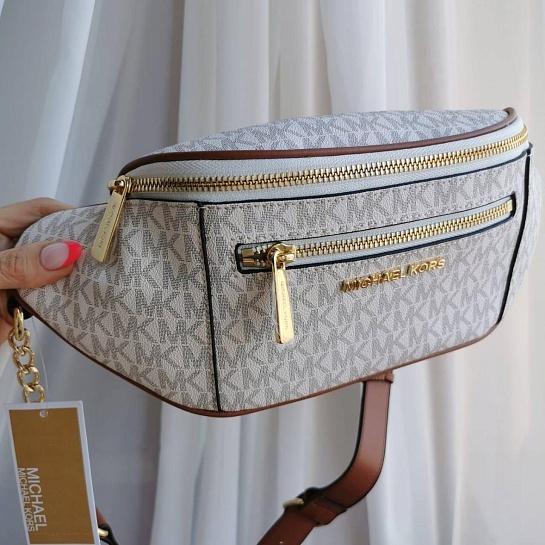 Кожаная поясная сумка Michael Kors Mott 33x16 см - White