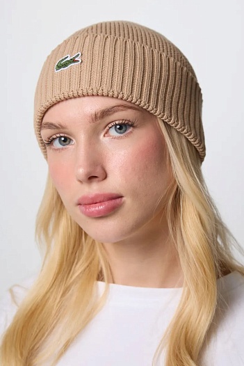Шапка бежевого цвета Lacoste logo-embroidered   