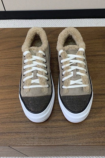 Женские кроссовки с мехом Brunello Cucinelli premium - Beige   