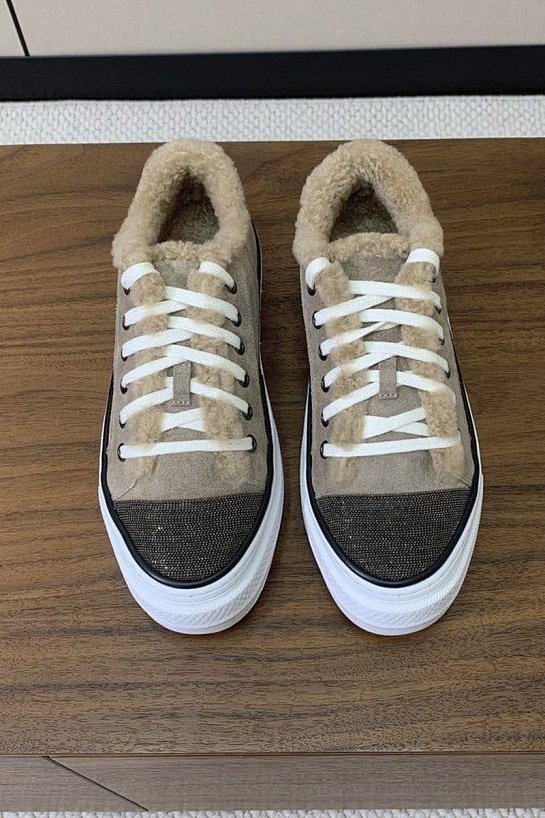 Женские кроссовки с мехом Brunello Cucinelli premium - Beige