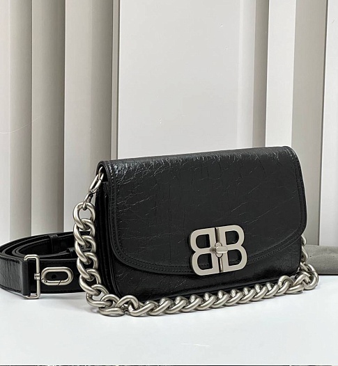 Женская сумка Balenciaga BB Soft Premium 23x14.5x4 см - Black / Silver   