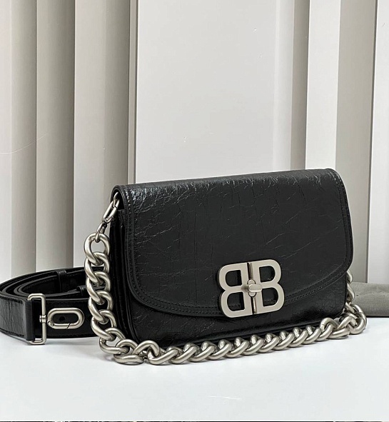 Женская сумка Balenciaga BB Soft Premium 23x14.5x4 см - Black / Silver
