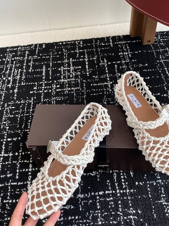 Женские плетёные балетки ALaia Premium - White