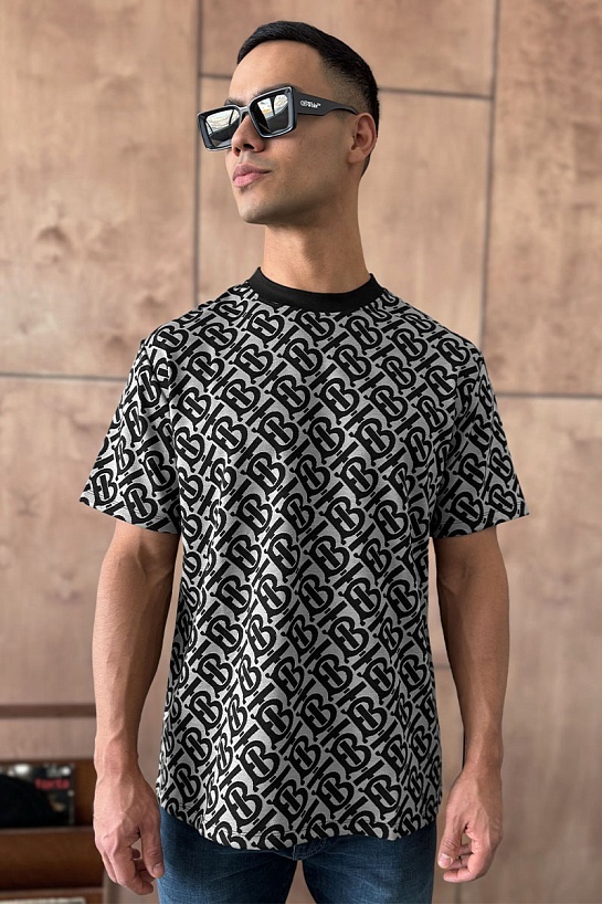 Мужская оверсайз футболка Burberry monogram-pattern - Grey