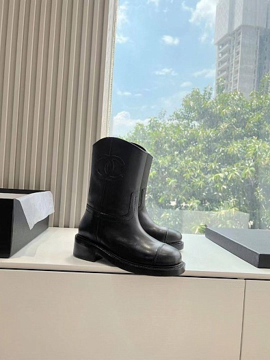 Женские кожаные сапоги Chanel Premium - Black   