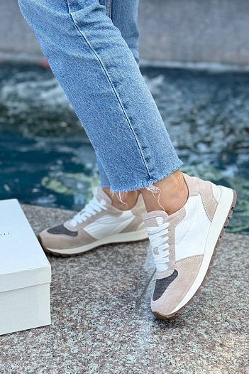 Женские замшевые кроссовки Brunello Cucinelli - Beige   