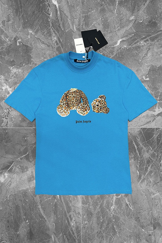 Голубая оверсайз футболка Palm Angels Leopard Bear