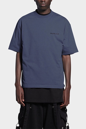 Серо-синяя оверсайз футболка Balenciaga Medium Fit Vintage   