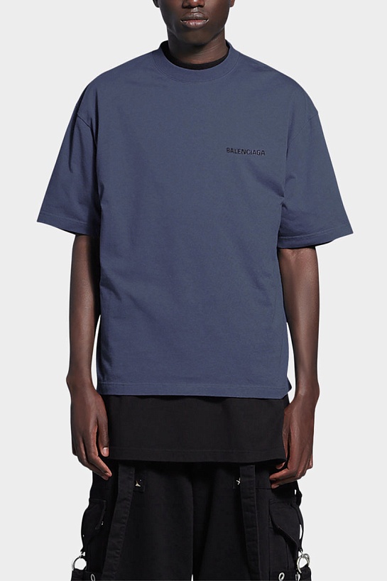 Серо-синяя оверсайз футболка Balenciaga Medium Fit Vintage