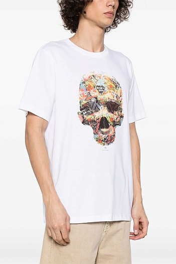 Белая футболка Paul Smith Sticker Skull print   
