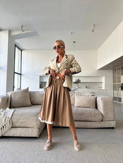 Женская юбка миди MIU MIU бежевого цвета   