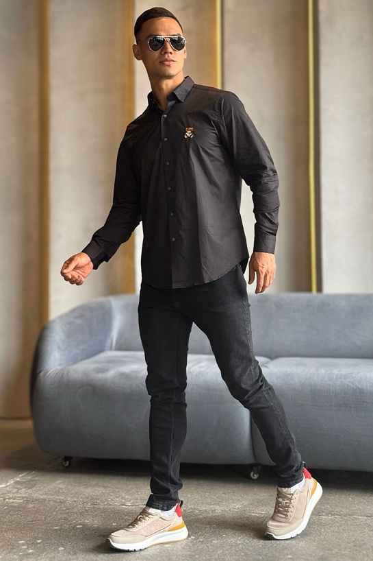 Классическая рубашка Moschino Teddy Bear embroidered logo - Black