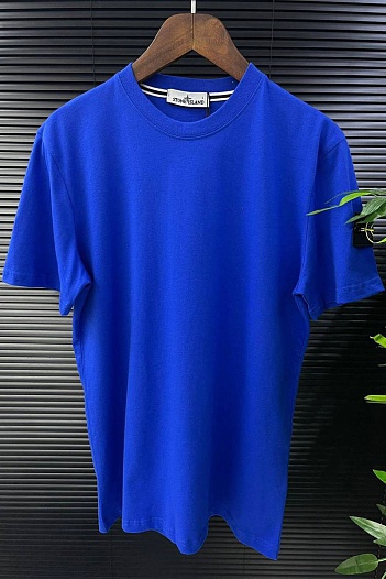 Синяя мужская футболка с патчем на плече Stone Island   