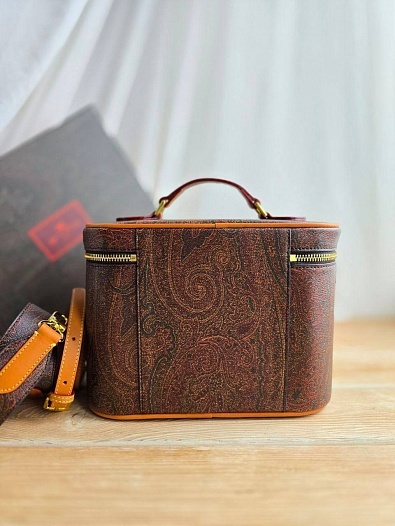 Кожаная сумка косметичка Etro с узором пейсли 24x17 см   