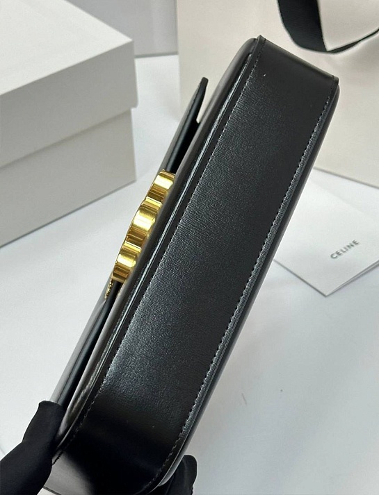Женская кожаная сумка Celine Claude Premium 20.5x11.5x4 см - Black / Gold