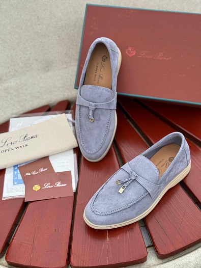 Женские замшевые лоферы Loro Piana Open Walk - Blue   