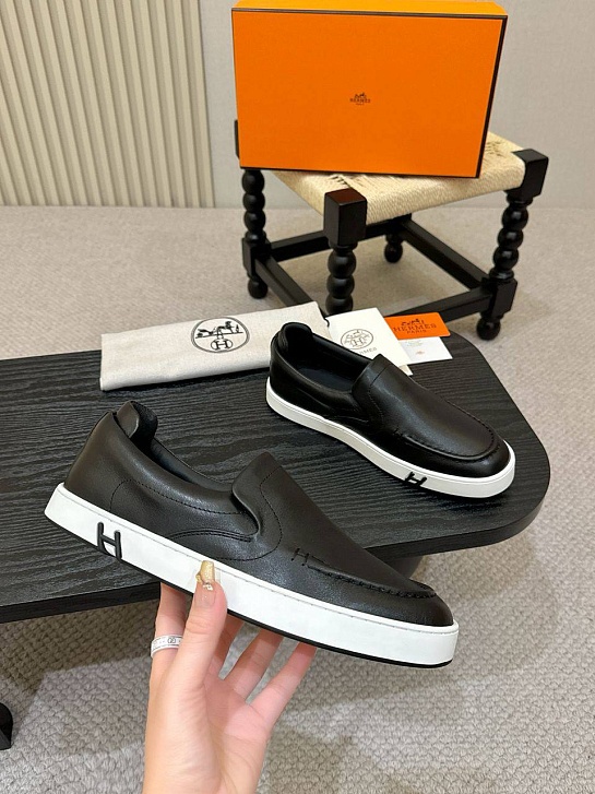 Мужские кожаные слипоны Hermes Kiddy - Grey