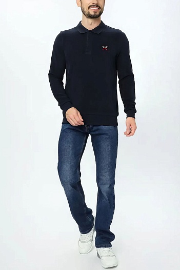 Тёмно-синее поло с длинным рукавом Paul & Shark   