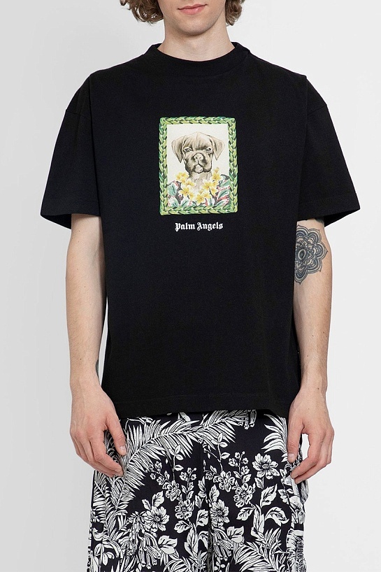 Чёрная оверсайз футболка Palm Angels Boxer Bob graphic-print