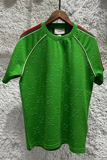 Зелёная оверсайз футболка Gucci logo all-over embossed   
