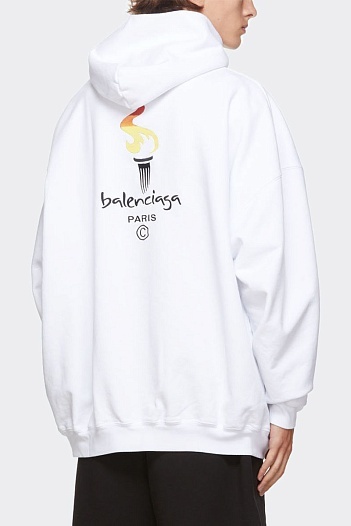 Оверсайз худи Balenciaga Paris Olympics Flame embroidered-logo   