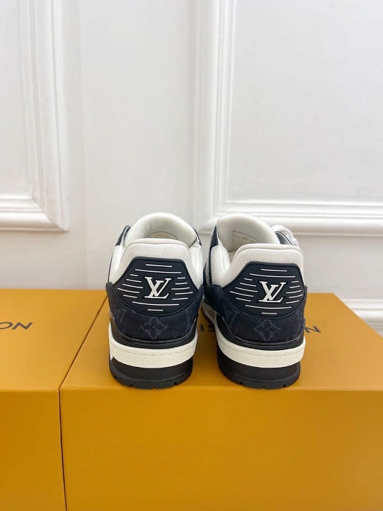 Женские кожаные кроссовки Louis Vuitton Trainer Monogram - White / Blue