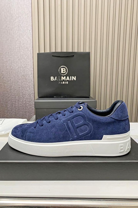 Замшевые кроссовки Balmain синего цвета