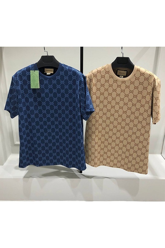 Футболка бежевого цвета Gucci GG monogram-pattern