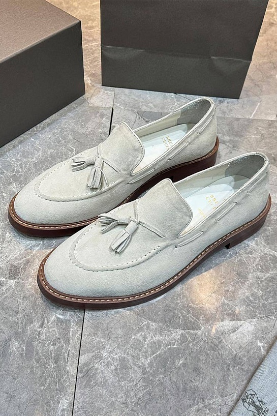 Замшевые лоферы Brunello Cucinelli tassels - Light Grey
